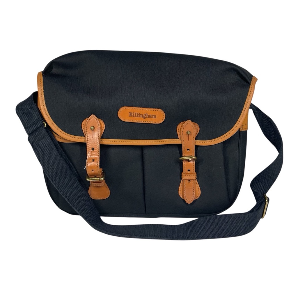 Vintage Billingham Hadley Original Large Camera Bag Case Blk Canvas Tan Leather